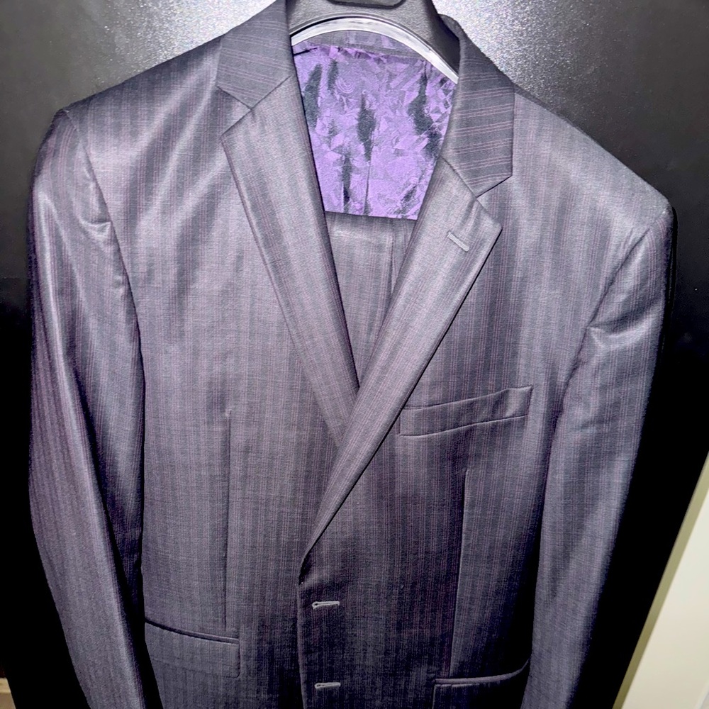 Versace Plum Pinstriped Suit for Business Elegance